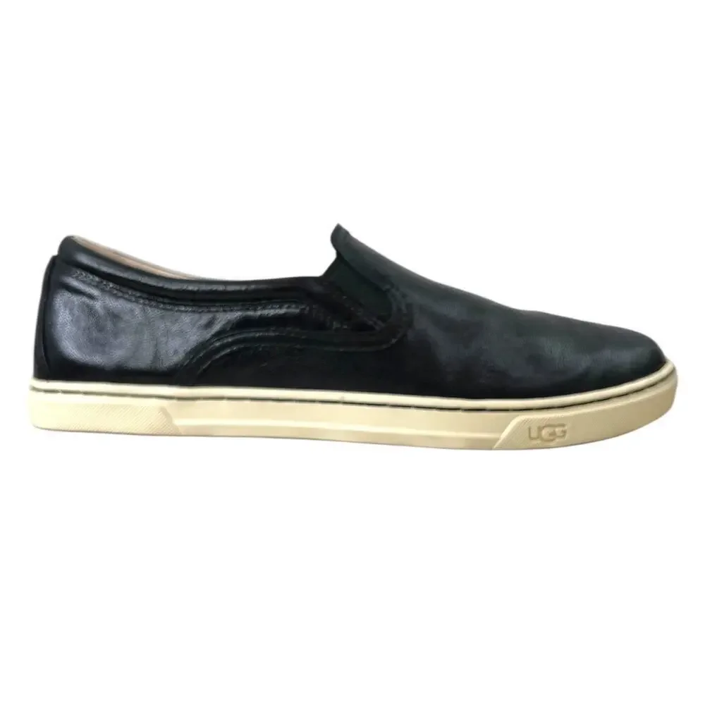 UGG the Fierce Black Leather Slip-On Sneaker in Black Women’s 9.5